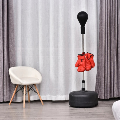Rootz Punching Ball Set - Standing Box Training Set - Height Adjustable - 1 Pair Of Gloves - Black