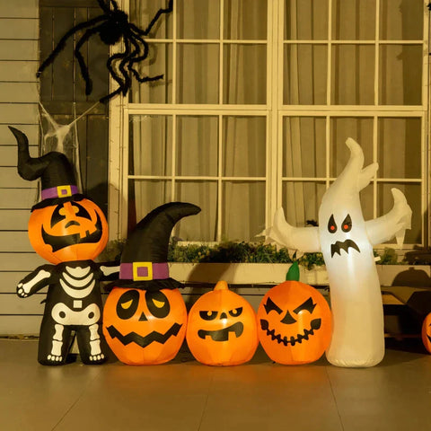 Rootz Ghost Family - Halloween Decoration - Inflatable Ghost Family - Herring - Bungee Cords - Blower - Orange - 2.55 x 0.40 x 1.30m