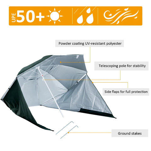 Rootz Umbrella - Sun Umbrella - Beach Umbrella - All-weather Umbrella - 2 In 1 Parasol - Dark Green