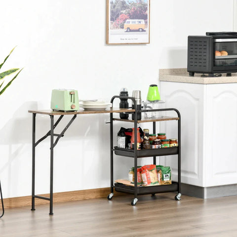 Rootz Kitchen Trolley - Tea Trolley - Serving Trolley - Folding Table - Brown/Black - 118 cm x 36.5 cm x 82 cm