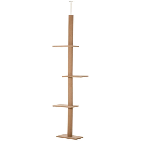 Rootz Scratching Post - Cat Tree - Cat Play Tree - Climbing Tree - Height Adjustable - Light Brown - 43 x 27 x 228-260 cm