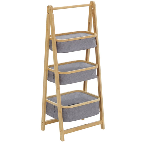 Rootz Standing Shelf - Bamboo Shelf - 3 Tier Shelf - Natural + Dark Grey - 45 cm x 31.5 cm x 108 cm
