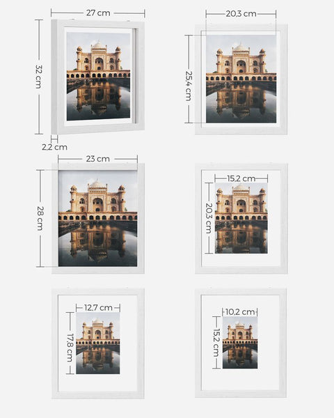 Rootz Bilderrahmen – Schwebende Bilderrahmen – Set mit 9 schwebenden Bilderrahmen – Wandmontierte Rahmen – Weiß – 32 x 27 cm