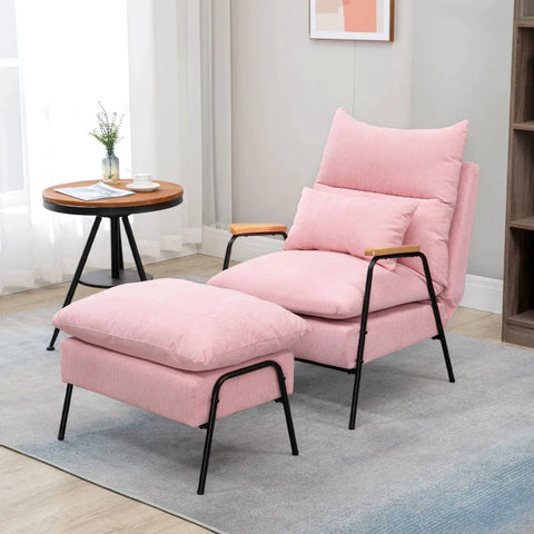 Rootz Fauteuil Met Poef - Inclusief Kussens - Relaxstoel Met Kruk - Vleugelstoel - Roze - 68 cm x 91,5 cm x 88 cm