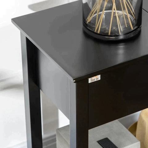 Rootz Console Table - Retro Design Console Table - with Storage Compartment and Shelf - Black - 28.2cm x 56.5cm x 60cm