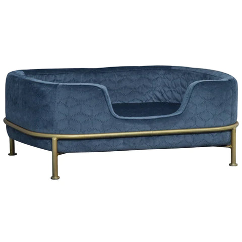 Rootz Dog Sofa - Dog Sofa with Backrest - Pet Sofa with Metal Legs - Dog Bed - Soft Cover - Cat Sofa - Metal - Blue + Gold - 63.5 x 43 x 24.5 cm