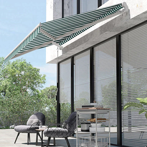 Rootz-Markise – Gelenkarm-Markise – Manuell einziehbare Markise – Sonnenschutz – Balkon – Grün/Weiß – 2,95 x 2,5 m