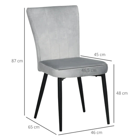 Rootz Set of 4 Dining Room Chairs - Accent Chairs - Kitchens and Dining Rooms - Chair Set - Velvet Look - Light Gray + Black - 46L x 65W x 87H cm