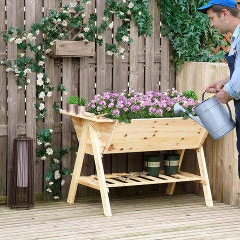 Rootz Verhoogd Bed - Planter Bloembak - Bloempot Met Afwateringsgaten - Vliesstof - Dennenhout - Naturel - 129 x 78,5 x 82,5 cm