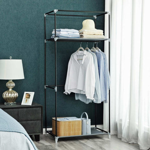 Rootz Cloth Cabinet - Folding Wardrobe - Wardrobe Closet - Fabric Wardrobe - Grey - 75 x 45 x 160 cm