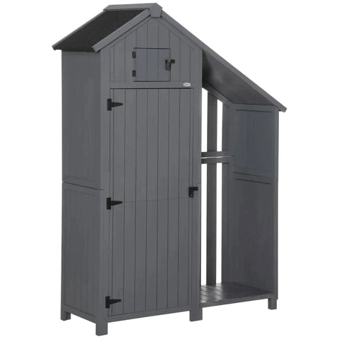 Rootz Tool Shed With Firewood Compartment - Storage Cabinet - Fir Wood - Grey + Black - 129L x 51.5W x 180H cm