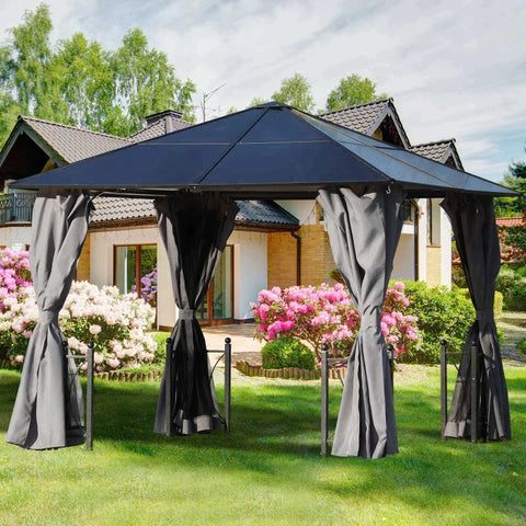 Rootz Gazebo - Garden Gazebo -  Garden Pavilion - Party Tent - Pc Roof - Aluminium - Black - 300 X 300 X 263 Cm