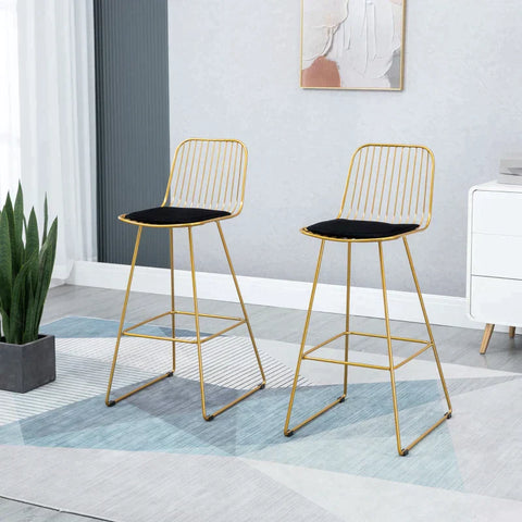Rootz Barhocker – 2er-Set Barhocker – Barhocker im Retro-Design – Hocker – Stahl – Gold/Schwarz – 47 cm x 51 cm × 104 cm