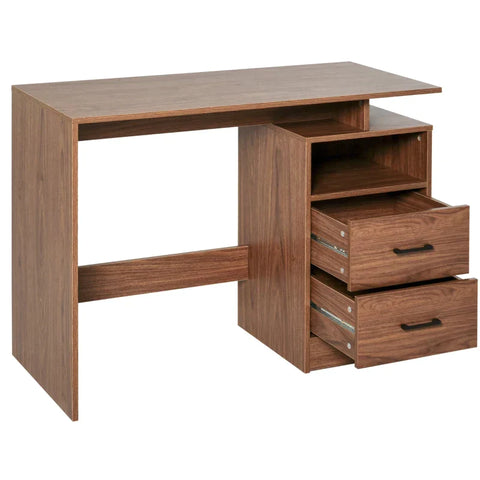 Rootz Computer Desk - Computer Table - Computer Desk With Open Shelves And Drawers - Brown - 107x 48x 76.2 cm
