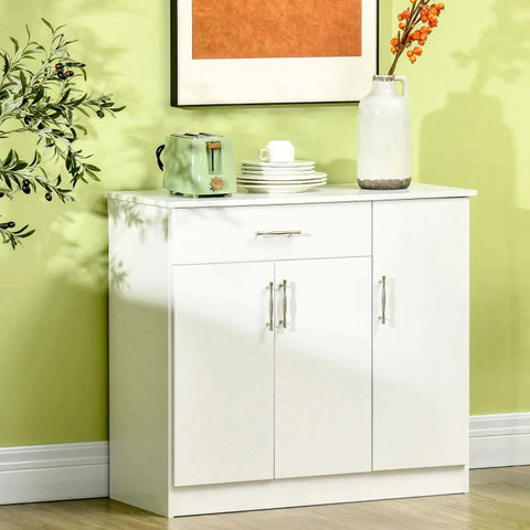 Rootz Sideboard - 2 Cabinets 1 Drawer - Height-adjustable Shelves - Dining Room - Kitchen - Living Room - White - 90 cm x 40 cm x 81.5 cm