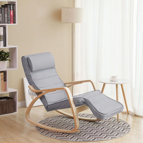 Rootz Relaxation Chair - Footrest - Good Load Capacity - High Seating Comfort - High-quality Wood - Ergonomically Shaped - Birch Wood-foam-imitation Linen - Light Gray - 67 x 91 x 115 cm