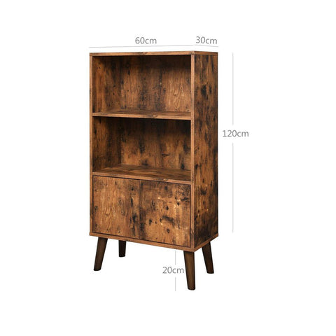Rootz Bookcase - Bookcase With 2 Shelves - Cupboard Doors - Wooden Book Storage - Wall-mounted Book Rack - Multi-tiered Bookcase - Freestanding - Wood Look/brown - 60 x 30 x 120 cm (L x W x H)