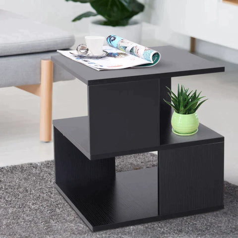 Rootz Side Table - 2-tier Side Table - Bed Table With Modern Design - Coffee Table For Office - Living Room - Dining Room - Black - 40 x 40 x 43 cm