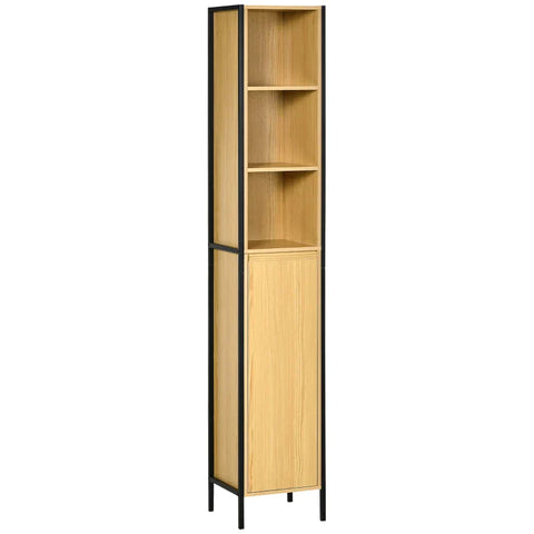 Rootz Bathroom Cabinet - Industrial Designed - 1 Cabinet - 3 Shelves - Black + Brown - 30cm x 28cm x 168cm