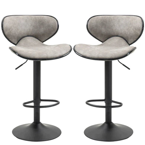 Rootz Barhocker – Hocker – 2er-Set Barhocker – höhenverstellbar – drehbar – moderner Designhocker – Kunstlederbezug – Hellgrau – 45 x 50 x 102 cm