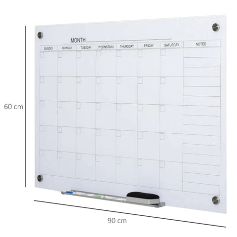 Rootz Whiteboard - Whiteboard Kalender - Organiseren van vakantieplannen en maandelijkse planning - 1 pennenhouder - 4 stiften &amp; gum - 90 x 60 cm