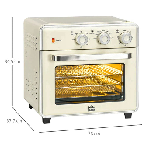 Rootz 5-in1 Mini Oven - 20 L Capacity - 1400w - 1 Baking Rack - 1 Baking Tray - 60 Min. Timer - Off-white - 36L x 37.7W x 34.5H cm