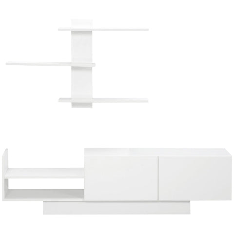 Rootz TV Bench - TV Dresser - With Wall Shelf - Side Shelf - Storage Compartments - With Flap Doors - Chipboard - White - 150 x 31.5 x 40cm