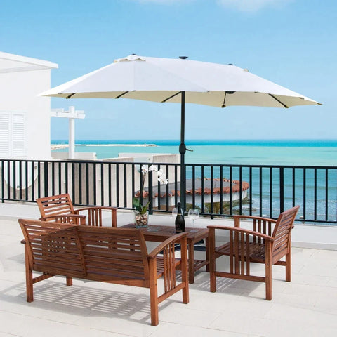 Rootz Double Sided Parasol - Parasol - Sun Umbrella - With LED Solar Lights - Cream White - 440 x 260 cm