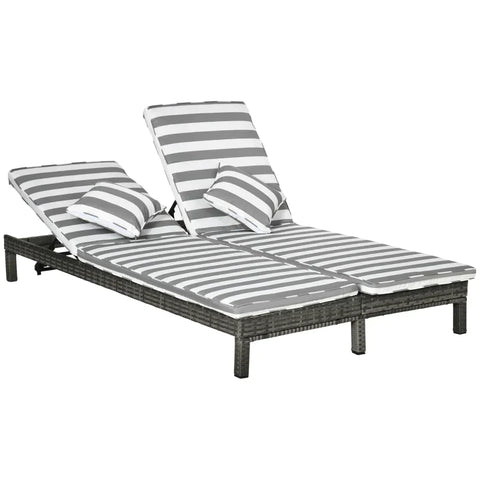Rootz Sonnenliege – Doppelliege mit verstellbaren Rückenlehnen – Rattan-Optik – Grau + Weiß – 196 x 120 x 28 cm