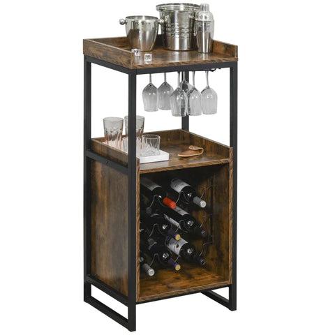 Rootz Wine Rack - Wine Cabinet - Bottle Rack - 2 Open Shelves - Glass Holder - Black/Brown 52 x 40 x 113 cm