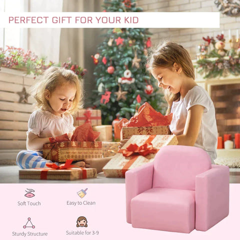 Rootz Children's Sofa - 2-in-1 Children's Sofa Table And Chair Set - Children's Armchair - Mini Sofa - Mini Armchair - Pink