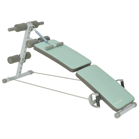 Rootz Training Bench - Abdominal Trainer - Height Adjustable - Foldable - 2 Resistance Bands - Steel - Green - 51 x 137 x 50-66 cm