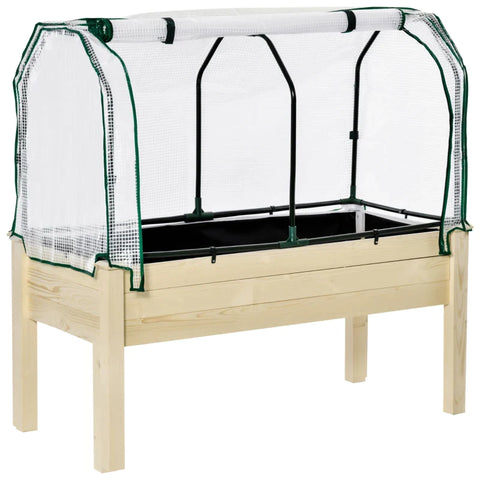 Rootz verhoogd bed - oprolbare foliehoes - natuurlijk houten frame - stoffen voering - afvoeropeningen - dennenhout - natuurlijk hout - 121 x 55 x 117 cm