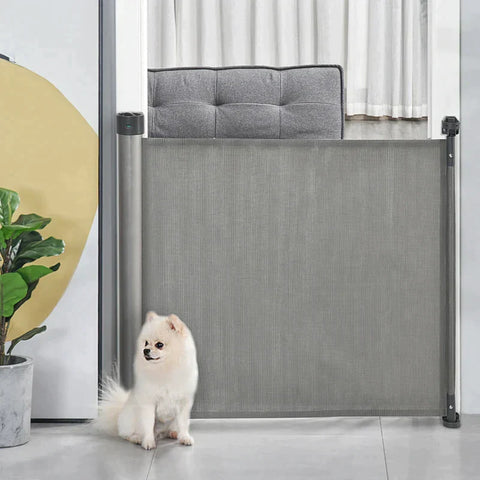 Rootz Pet Gate - Stair Gate - Extendable Door Gate - Roll One-hand Operation Door Gate - Stair Protection Barrier Gate For Dog - Door Protection - Grey - 140 x 10.5 x 88 cm