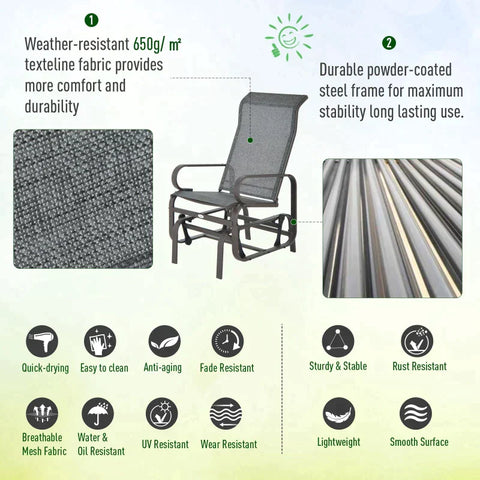 Rootz Rocking Chair - Outdoor Rocking Chair - Outdoor Gliding Rocking Chair - Garden Rocking - Relaxing Chair - Swing Garden Chair - Grey - 60 x 75 x 104 cm