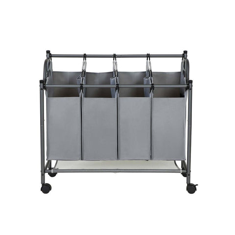 Rootz Laundry Basket On Wheels - 4 Pockets - Laundry Hamper - 4 Removable Fabric Bags - Rolling Laundry Hamper - 4-section Laundry Cart - 600D Polyester - Gray - 87.5 x 38.5 x (67-81) cm (L x W x H)