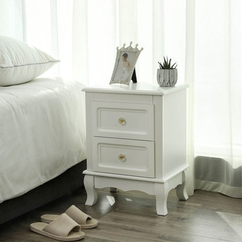 Rootz Bedside Tables Set - 2 Drawer - Stylish Design - Floor Gliders - Large Storage Space - Careful Workmanship - MDF Board + Wood - White - 38.5 x 52.5 x 30.5 cm (W x H x D)