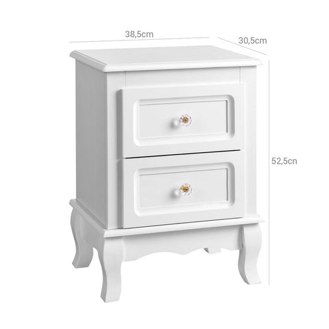 Rootz Bedside Tables Set - 2 Drawer - Stylish Design - Floor Gliders - Large Storage Space - Careful Workmanship - MDF Board + Wood - White - 38.5 x 52.5 x 30.5 cm (W x H x D)