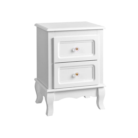 Rootz Bedside Tables Set - 2 Drawer - Stylish Design - Floor Gliders - Large Storage Space - Careful Workmanship - MDF Board + Wood - White - 38.5 x 52.5 x 30.5 cm (W x H x D)