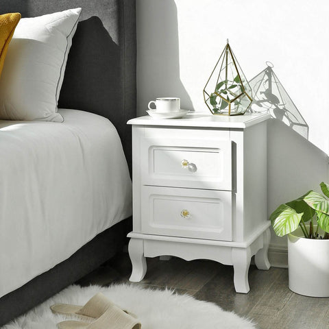 Rootz Bedside Tables Set - 2 Drawer - Stylish Design - Floor Gliders - Large Storage Space - Careful Workmanship - MDF Board + Wood - White - 38.5 x 52.5 x 30.5 cm (W x H x D)