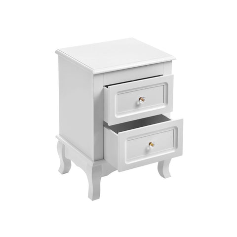 Rootz Bedside Tables Set - 2 Drawer - Stylish Design - Floor Gliders - Large Storage Space - Careful Workmanship - MDF Board + Wood - White - 38.5 x 52.5 x 30.5 cm (W x H x D)