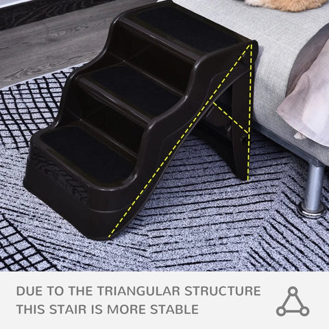 Rootz Dog Stairs - Cat Stairs - Pet Stairs - 3 Steps Foldable - 3 Steps Ramp - Dark Brown - 39x49x39cm