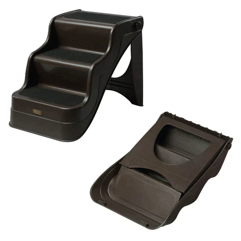 Rootz Dog Stairs - Cat Stairs - Pet Stairs - 3 Steps Foldable - 3 Steps Ramp - Dark Brown - 39x49x39cm