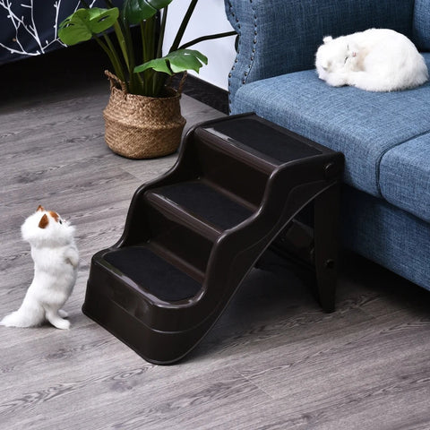 Rootz Dog Stairs - Cat Stairs - Pet Stairs - 3 Steps Foldable - 3 Steps Ramp - Dark Brown - 39x49x39cm