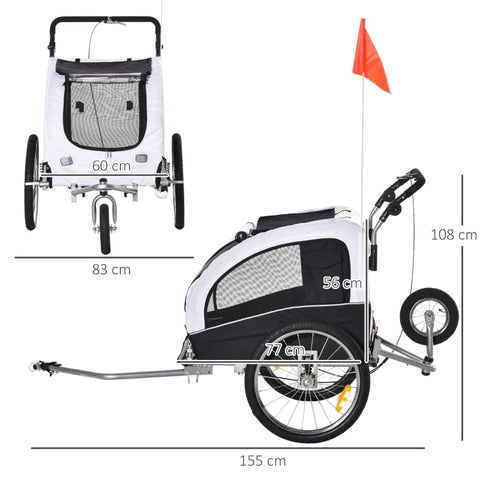 Rootz Dog Trailer - Jogger Function - Bicycle Trailer - Steel - White/Black