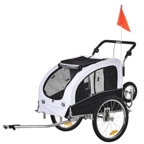 Rootz Dog Trailer - Jogger Function - Bicycle Trailer - Steel - White/Black