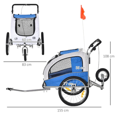 Rootz Dog Trailer - Jogger Function - Bicycle Trailer - Animal - Steel Blue/Grey