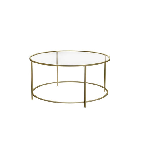 Rootz Coffee Table - Round Coffee Table With Glass Surface - Round Side Table - Metal Leg Side Table - Stylish Round Side Table - Tempered Glass - Gold - 84 x 84 x 45.5 cm ((L x W x H)