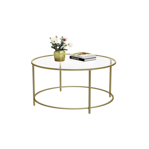 Rootz Coffee Table - Round Coffee Table With Glass Surface - Round Side Table - Metal Leg Side Table - Stylish Round Side Table - Tempered Glass - Gold - 84 x 84 x 45.5 cm ((L x W x H)