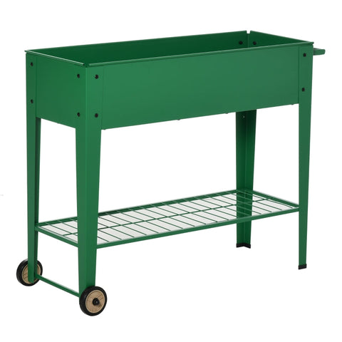 Rootz Raised Bed - Garden Bed - Garden Planter Bed - Flower Box - With Wheels And Shelf - Metal Plastic - Green - 104 x 39 x 80 cm